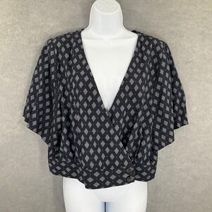 Banana Republic Top Women XL Linen Blend Geometric Print Dolman Sleeve Coastal